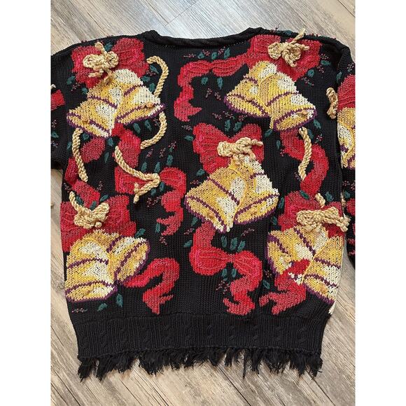 Vtg Traditional Trading Co Hand Knitted Sweater Bells Bows Size Medium Christmas - Picture 6 of 6